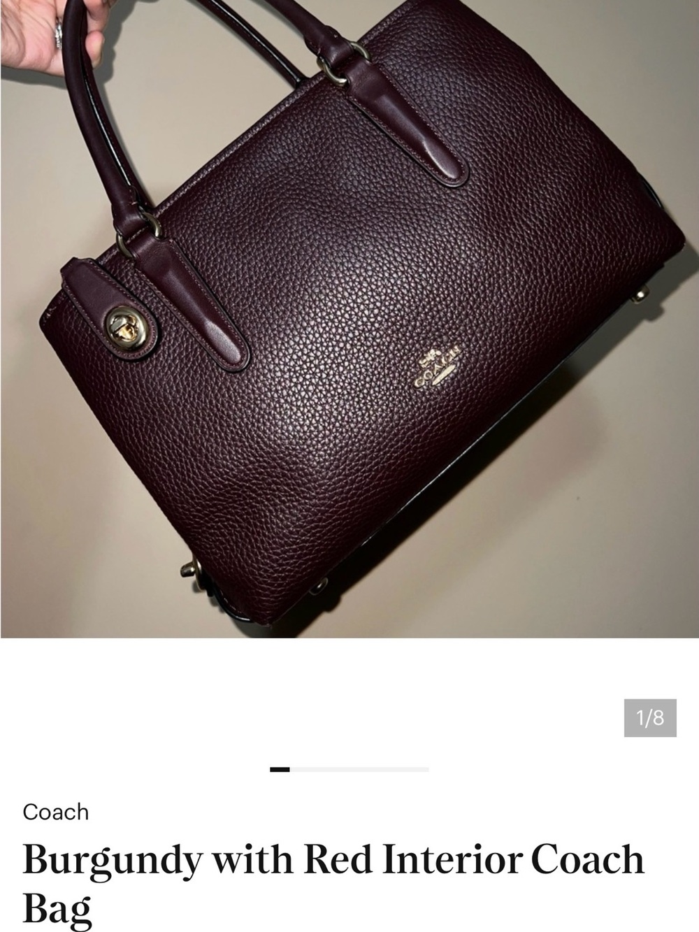 Coach Pebbled Leather Tote in Burgundy